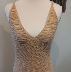 Peachy Lady Light Tan Crochet Knit Dress. Size Medium.